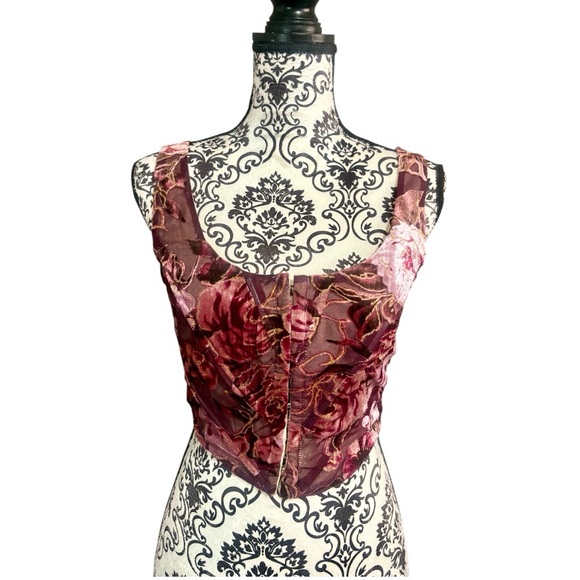 Windsor Tops - WINDSOR Floral Fusion Burnout Velvet Corset Top